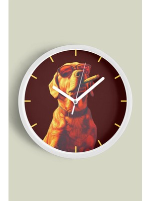 Cool Golden Köpek Tasarım Modern Duvar Saati - 30CM - Önü Camlı Beyaz Kasa - Sessiz Mekanizma