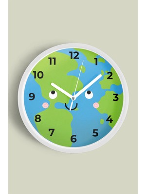 Sevimli Dünya Çocuk Odası Duvar Saati - 30CM - Önü Camlı Beyaz Kasa - Sessiz Mekanizma