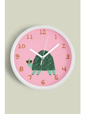 Sevimli Kaplumbağa Çocuk Odası Duvar Saati - 30CM - Önü Camlı Beyaz Kasa - Sessiz Mekanizma