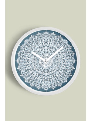 Mandala Tarzı Çiçek Çizimi Modern Duvar Saati - 30CM - Önü Camlı Beyaz Kasa - Sessiz Mekanizma