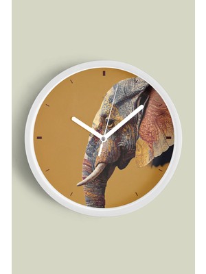 Fil Desenli Modern Duvar Saati - 30CM - Önü Camlı Beyaz Kasa - Sessiz Mekanizma