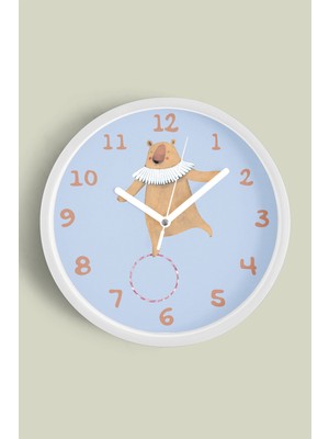 Şov Yapan Sevimli Ayı Çocuk Odası Duvar Saati - 30CM - Önü Camlı Beyaz Kasa - Sessiz Mekanizma