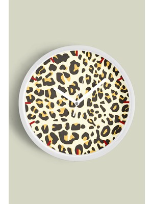 Leopar Desenli  Modern Duvar Saati - 30CM - Önü Camlı Beyaz Kasa - Sessiz Mekanizma