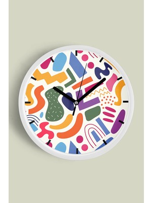 Soyut - Geometrik Temalı Modern Duvar Saati - 30CM - Önü Camlı Beyaz Kasa - Sessiz Mekanizma