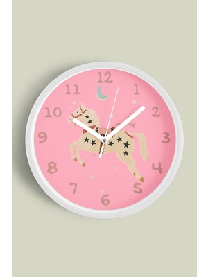 Büyülü At Çocuk Odası Duvar Saati - 30CM - Önü Camlı Beyaz Kasa - Sessiz Mekanizma
