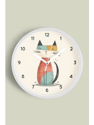 Kedi Tasarım Modern Duvar Saati - 30CM - Önü Camlı Beyaz Kasa - Sessiz Mekanizma