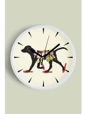 Soyut Köpek Tasarım Modern Duvar Saati - 30CM - Önü Camlı Beyaz Kasa - Sessiz Mekanizma