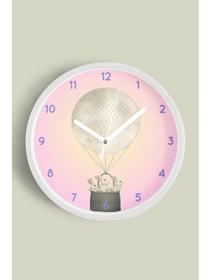 Sevimli Tavşan Çocuk Odası Modern Duvar Saati - 30CM - Önü Camlı Beyaz Kasa - Sessiz Mekanizma