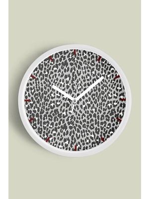 Leopar Desenli  Modern Duvar Saati - 30CM - Önü Camlı Beyaz Kasa - Sessiz Mekanizma