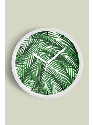 Palmiye Modern Tasarım Duvar Saati - 30CM - Önü Camlı Beyaz Kasa - Sessiz Mekanizma