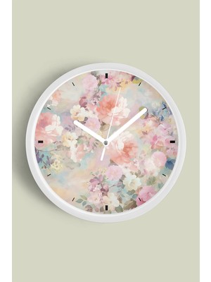 Soyut Çiçek Modern Duvar Saati - 30CM - Önü Camlı Beyaz Kasa - Sessiz Mekanizma