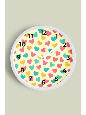 Kalp Detaylı Modern Tasarım Duvar Saati - 30CM - Önü Camlı Beyaz Kasa - Sessiz Mekanizma