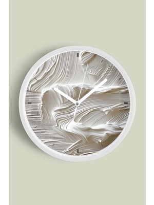 Soyut - Bohem Modern Duvar Saati - 30CM - Önü Camlı Beyaz Kasa - Sessiz Mekanizma