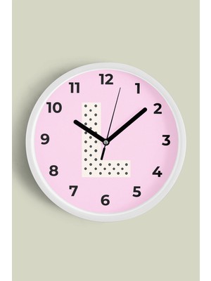 L Harfi Kız Odası Duvar Saati - 30CM - Önü Camlı Beyaz Kasa - Sessiz Mekanizma