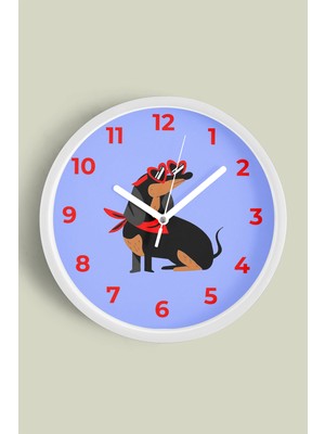 Güneş Gözlüklü Köpek Tasarım Modern Duvar Saati - Çocuk Odası Duvar Saati - 30CM - Önü Camlı