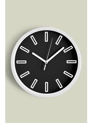 Siyah Modern Duvar Saati - 30CM - Önü Camlı Beyaz Kasa - Sessiz Mekanizma