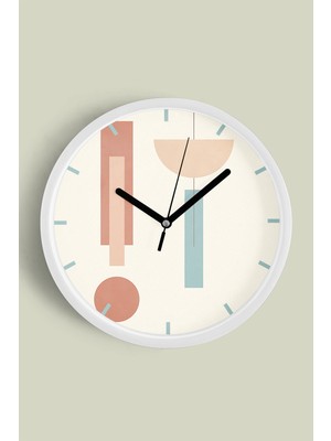 Soyut - Bohem - Geometrik Temalı Modern Duvar Saati - 30CM - Önü Camlı Beyaz Kasa - Sessiz Mekanizma