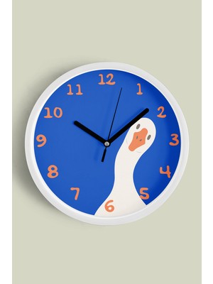 Sevimli Ördek / Kaz Tasarım Çocuk Odası Duvar Saati - 30CM - Önü Camlı Beyaz Kasa - Sessiz Mekanizma