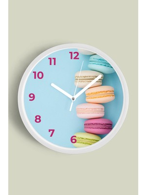 Pastel Renkli Macaron Modern Duvar Saati - 30CM - Önü Camlı Beyaz Kasa - Sessiz Mekanizma
