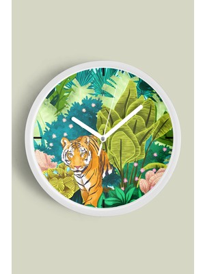 Tropikal Kaplan Modern Duvar Saati - 30CM - Önü Camlı Beyaz Kasa - Sessiz Mekanizma