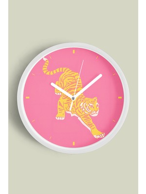 Kaplan Temalı Modern Duvar Saati - 30CM - Önü Camlı Beyaz Kasa - Sessiz Mekanizma