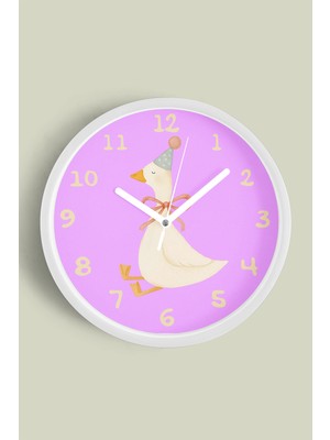 Sevimli Kaz / Ördek Çocuk Odası Duvar Saati - 30CM - Önü Camlı Beyaz Kasa - Sessiz Mekanizma