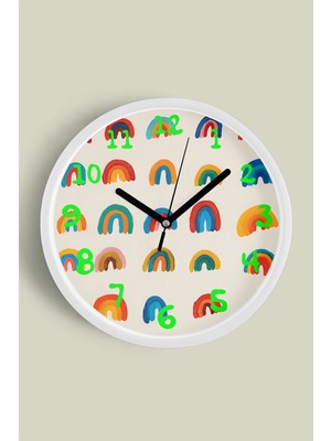 Renkli Gökkuşağı Çocuk Odası Modern Duvar Saati - 30CM - Önü Camlı Beyaz Kasa - Sessiz Mekanizma