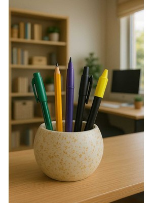 2'li Handmade El Yapımı Dekoratif Saksı Seti - Gold Simli Çok Amaçlı Kalemlik Takı Sukulent Obje 8cm