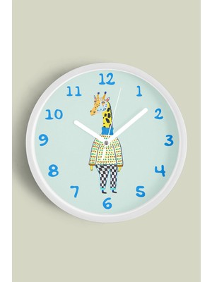 Sevimli Zürafa Çizimli Çocuk Odası Duvar Saati - 30CM - Önü Camlı Beyaz Kasa - Sessiz Mekanizma
