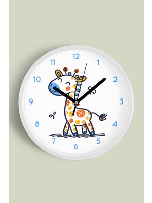 Sevimli Zürafa Çizimli Çocuk Odası Duvar Saati - 30CM - Önü Camlı Beyaz Kasa - Sessiz Mekanizma