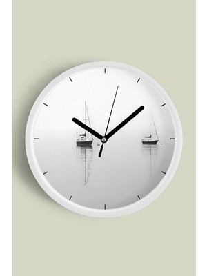 Yelkenli Modern Duvar Saati - 30CM - Önü Camlı Beyaz Kasa - Sessiz Mekanizma