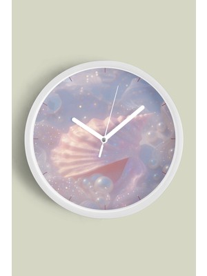 Inci ve Deniz Kabuğu Tasarımı Modern Duvar Saati - 30CM - Önü Camlı Beyaz Kasa - Sessiz Mekanizma