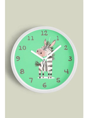 Sevimli Zebra Çocuk Odası Duvar Saati - 30CM - Önü Camlı Beyaz Kasa - Sessiz Mekanizma