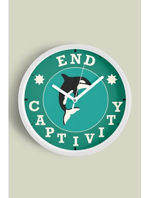 Özgür Balina Tasarımlı Aktivist Modern Duvar Saati - 30CM - Önü Camlı Beyaz Kasa - Sessiz Mekanizma