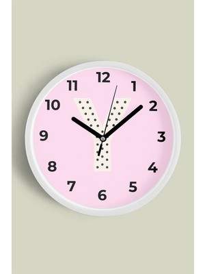 Y Harfi Kız Odası Duvar Saati - 30CM - Önü Camlı Beyaz Kasa - Sessiz Mekanizma