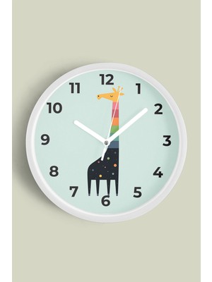 Zürafa Tasarımlı Çocuk Odası Duvar Saati - 30CM - Önü Camlı Beyaz Kasa - Sessiz Mekanizma