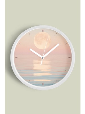 Soyut - Bohem - Doğa - Deniz Manzaralı Modern Duvar Saati - 30CM - Önü Camlı Beyaz Kasa