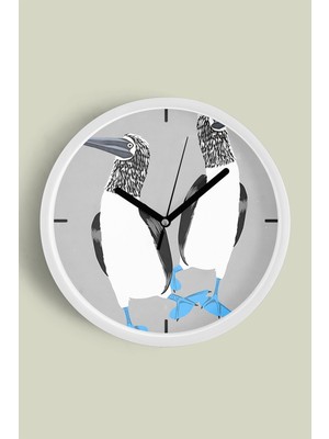 Sevimli Kuş Temalı Modern Duvar Saati - Çocuk Odası - 30CM - Önü Camlı Beyaz Kasa - Sessiz Mekanizma