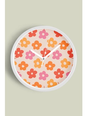 Soyut Renkli Çiçek Temalı Modern Duvar Saati - 30CM - Önü Camlı Beyaz Kasa - Sessiz Mekanizma