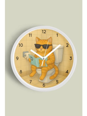 Soyut Kedi Modern Tasarım Duvar Saati - 30CM - Önü Camlı Beyaz Kasa - Sessiz Mekanizma