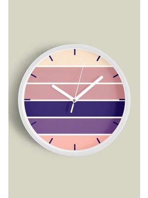 Renkli Çizgili Modern Tasarım Duvar Saati - 30CM - Önü Camlı Beyaz Kasa - Sessiz Mekanizma