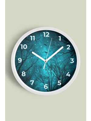 Soyut Gece Görüşü Modern Duvar Saati - 30CM - Önü Camlı Beyaz Kasa - Sessiz Mekanizma