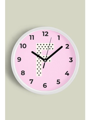 F Harfi Kız Odası Duvar Saati - 30CM - Önü Camlı Beyaz Kasa - Sessiz Mekanizma