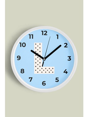 L Harfi Erkek Odası Duvar Saati - 30CM - Önü Camlı Beyaz Kasa - Sessiz Mekanizma
