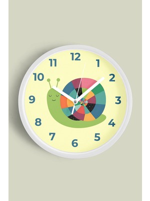 Sevimli Salyangoz Çocuk Odası Duvar Saati - 30CM - Önü Camlı Beyaz Kasa - Sessiz Mekanizma