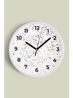 Renkli Noktalar Modern Duvar Saati - 30CM - Önü Camlı Beyaz Kasa - Sessiz Mekanizma