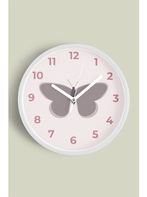 Kelebek Tasarım Çocuk Odası Duvar Saati - 30CM - Önü Camlı Beyaz Kasa - Sessiz Mekanizma