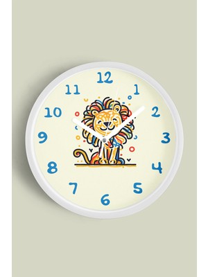 Sevimli Aslan Çocuk Odası Duvar Saati - 30CM - Önü Camlı Beyaz Kasa - Sessiz Mekanizma