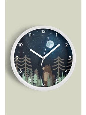 Sevimli Ayı Temalı Çocuk Odası Modern Duvar Saati - 30CM - Önü Camlı Beyaz Kasa - Sessiz Mekanizma