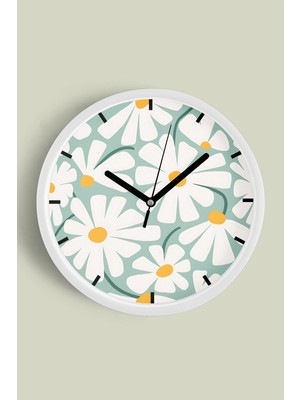 Soyut Papatya Modern Duvar Saati - 30CM - Önü Camlı Beyaz Kasa - Sessiz Mekanizma